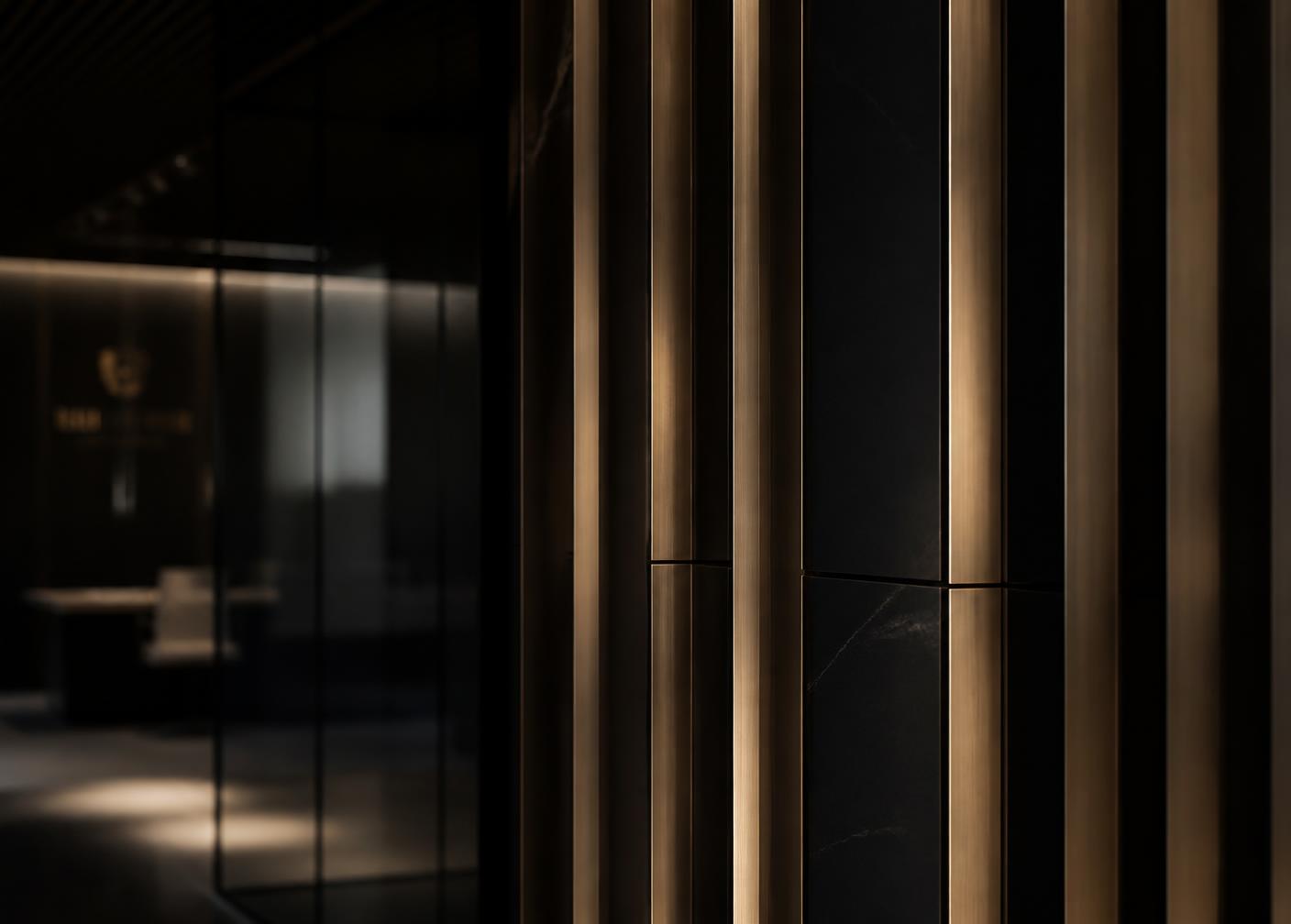 Interior of a modern Dubai office with brass detailing