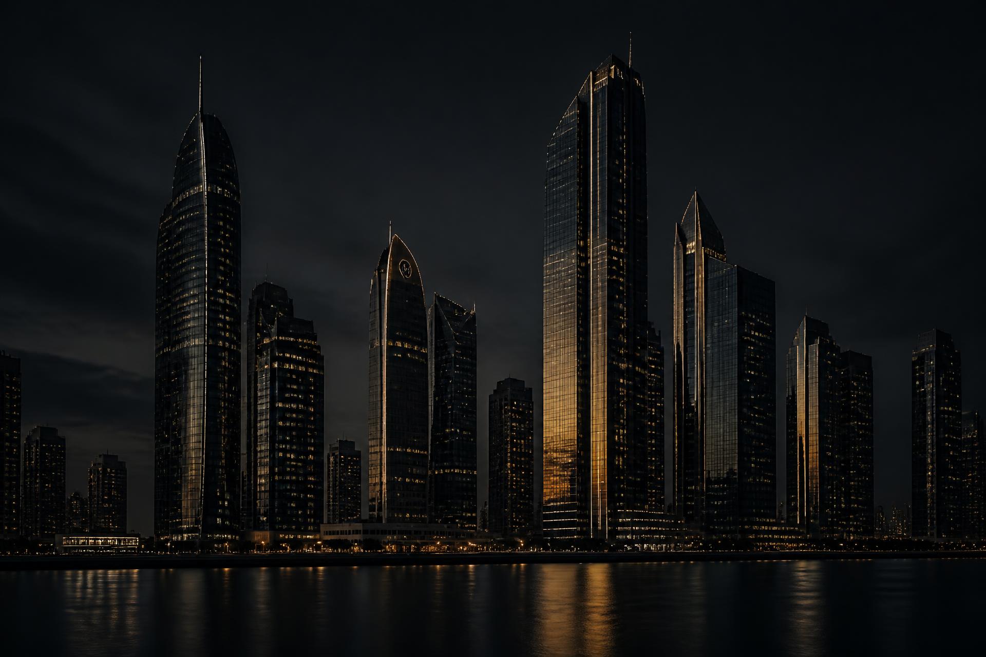 Dubai financial district skyline at night